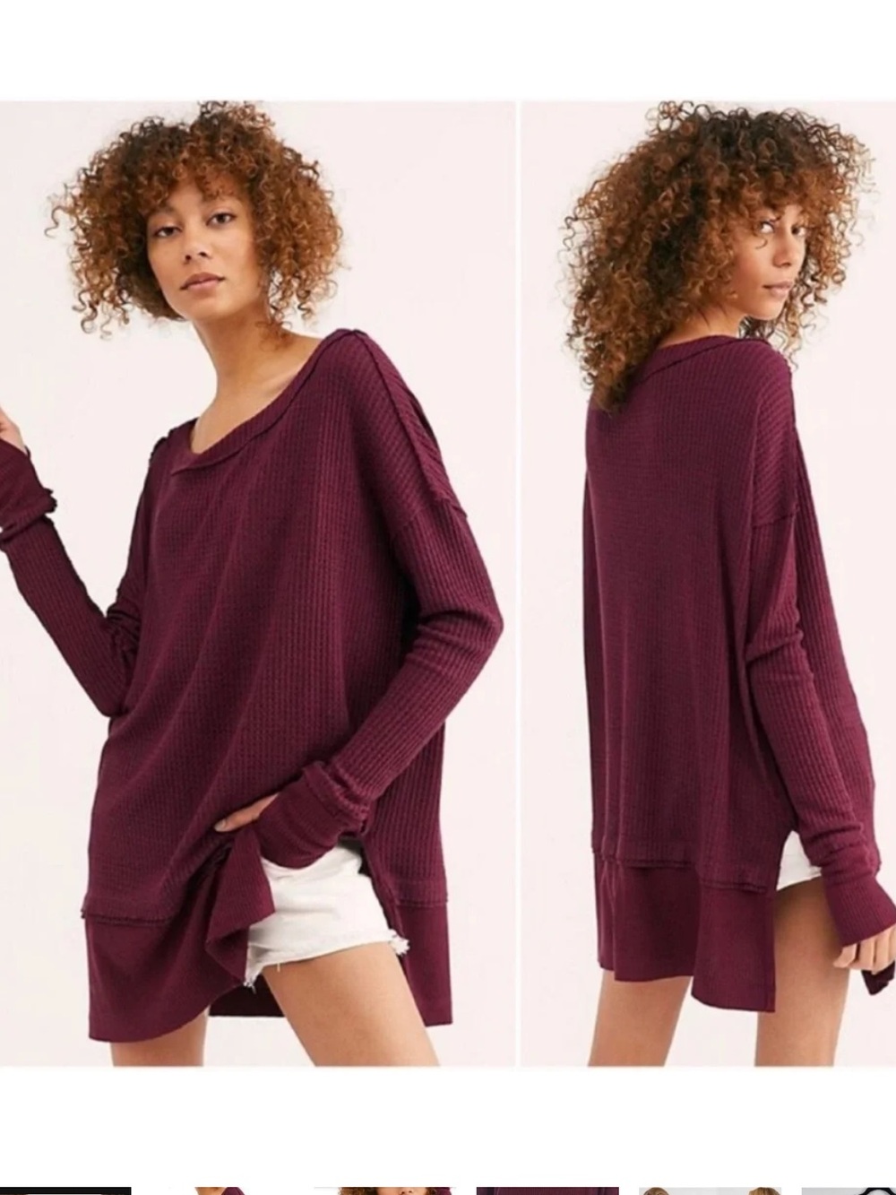 We The Free Oversized Waffle-Knit Sweater - Wine